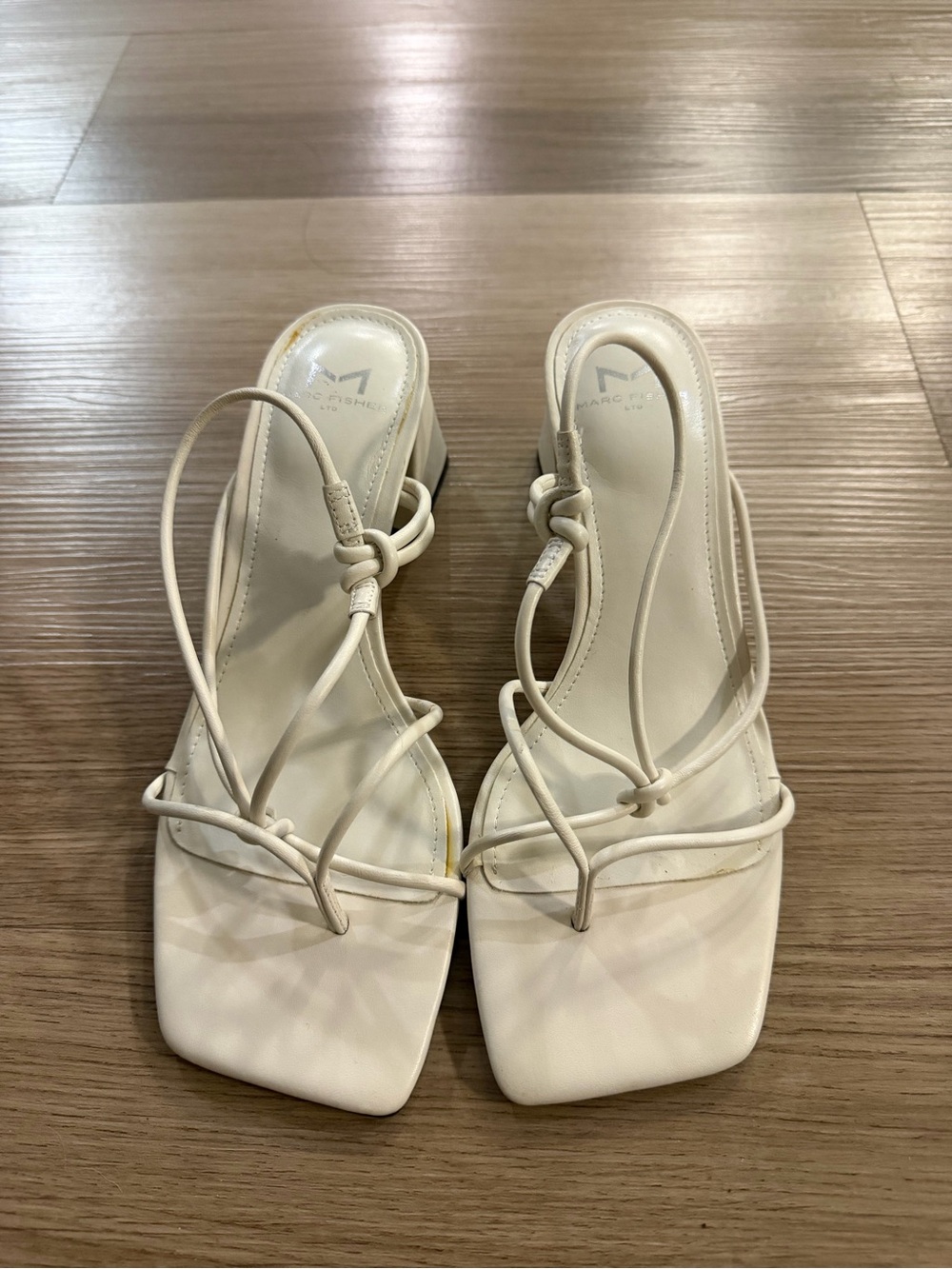 Marc Fisher Cream Strappy Square-Toe Heeled Sandals Size 6.5
